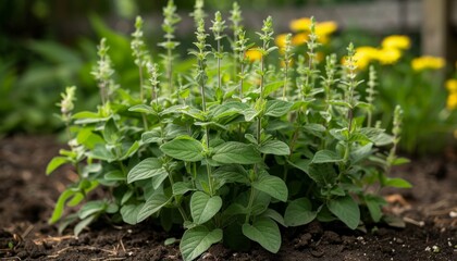 Clary sage plant cultivated outdoors - obrazy, fototapety, plakaty
