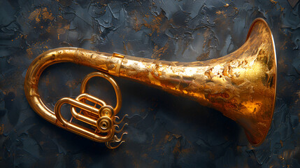 trumpet isolated on black,
A Gold Horn on a Black Background - obrazy, fototapety, plakaty