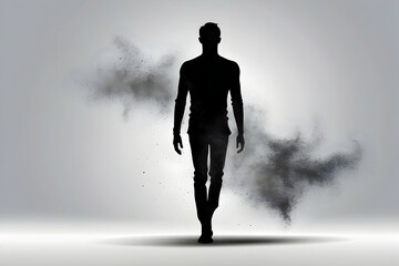 Mysterious silhouette of a man surrounded by a smoke effect, suggesting transformation or transition