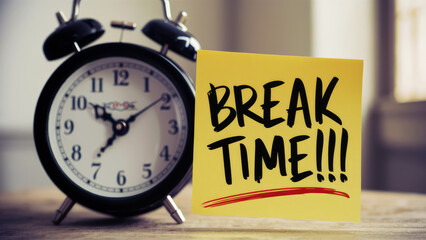 Break Time Sticky Note Reminder with Classic Alarm Clock Healthy Routine