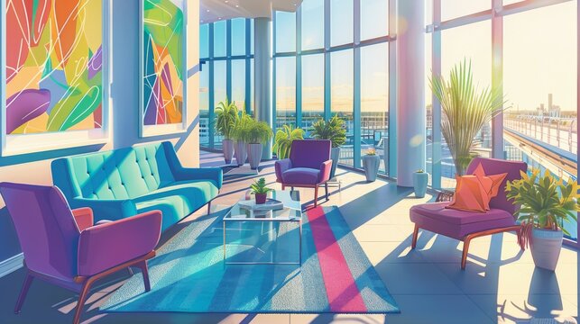 Showcases a promotional event for the new development, with all branding and informational materials executed in striking bright whites to convey clarity and modernity