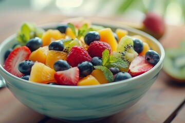 Colorful healthy fruit salad in a bowl