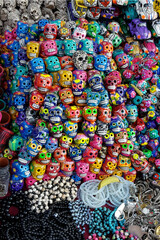 Mexican colorful ceramic skulls sold as crafts