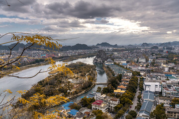 Autumn landscape of Guilin city taken from above, Guilin, China