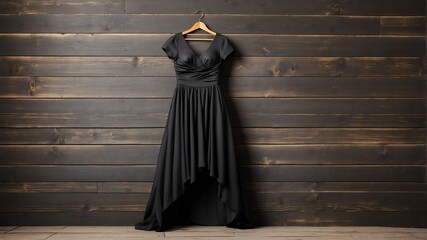 black dress on old wooden wall background from Generative AI