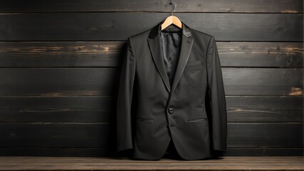 black formal suit on old wooden wall background from Generative AI