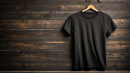 plain black tshirt on old wooden wall background from Generative AI
