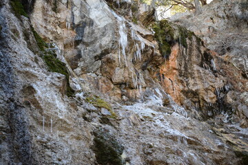Rock wall with ice crystals