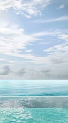 Captures a serene morning view from the condominium, where the soft turquoise hues of the sea blend seamlessly with the sky, creating a tranquil living space