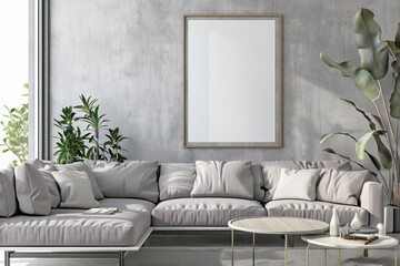 Modern scandinavian interior with poster mockup created with generative ai