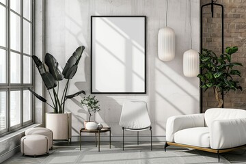 Modern scandinavian interior with poster mockup created with generative ai