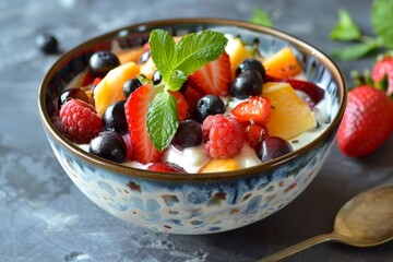Fruit mixed with yogurt