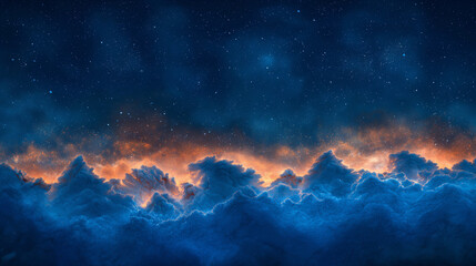 Naklejka premium Vector watercolor texture with night clouds and dark sky for cards. Hand drawn vector texture. Plane sky view with stars and sunset. Heaven. Summer watercolour banner. Template for design.