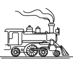 Fototapeta na wymiar A minimalist line drawing brings to life a steam locomotive, capturing its iconic shape along with the details of its wheels and smokestack