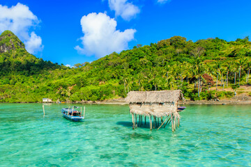 Beautiful landscapes view borneo sea gypsy water village in Bodgaya Island, Semporna Sabah,...