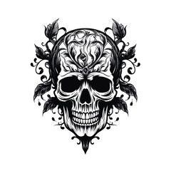 Skull with wings logo brain inside skull background day of the dead pumpkin carving skull beard logo scary skeleton masks print vintage hand drawing hand to hand drawing graphic