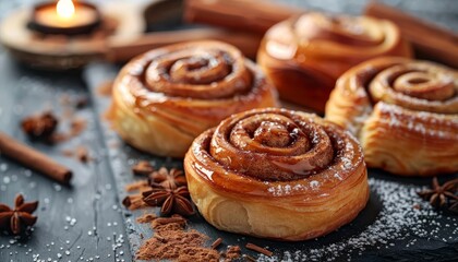 Sweet breakfast pastries cinnamon buns morning meal