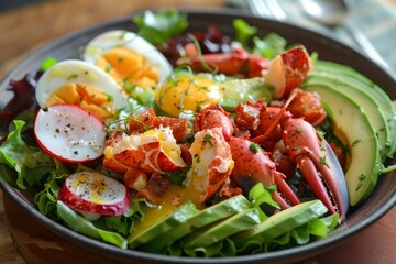 The salad includes lobster avocado and egg