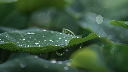 Vivid green lotus leaf with dewdrops, ultra HD, super detail, realistic photographic art.