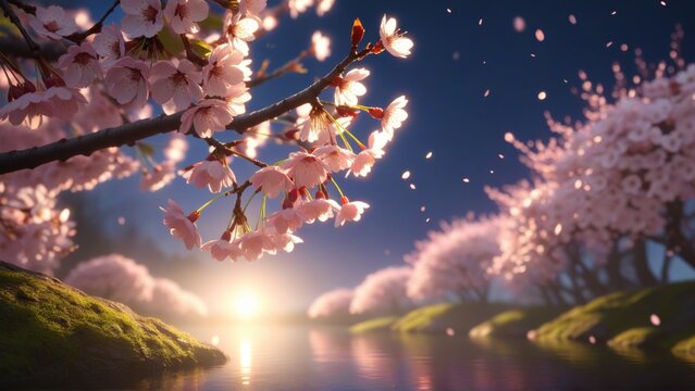 cherry blossom in spring time on blue sky background with soft focus