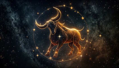 Zodiac sign of Ox. Zodiac symbol on night sky background