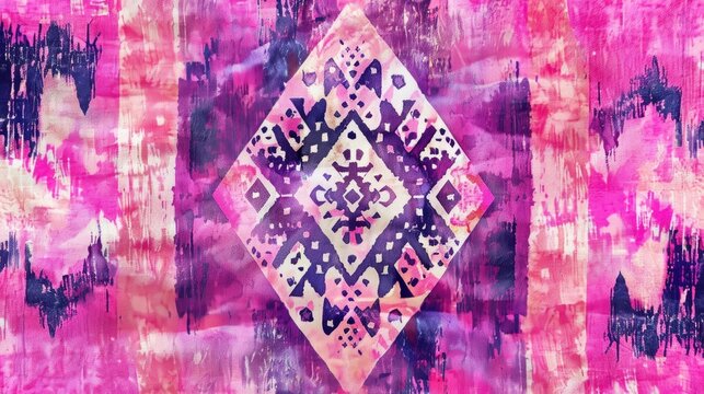 Bohemian Fabric Pattern with Pink Dye and Aztec Detail
