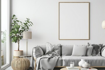 Modern scandinavian interior with poster mockup created with generative ai