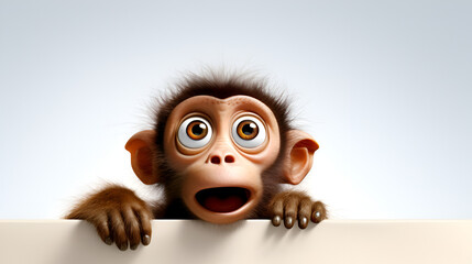 This is an image of a cute and adorable monkey It is sitting on a white background  - obrazy, fototapety, plakaty