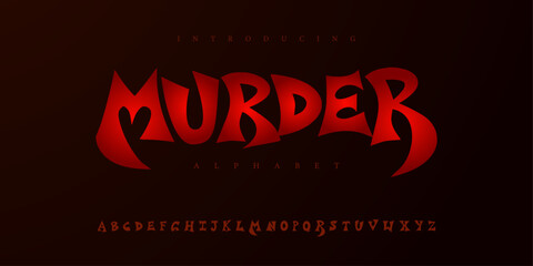 Murder horror halloween Font Uppercase Lowercase and Number. Spooky Lettering Minimal Fashion Designs. Typography modern serif fonts regular decorative vintage concept. vector illustration