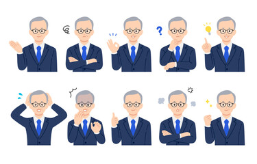 Fototapeta premium いろいろな表情やポーズをする経営者･管理職のセット【人物ベクターイラスト素材】