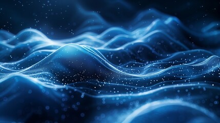 Fototapeta na wymiar Dynamic Blue Particle Waves Abstract Background