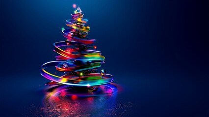 Christmas tree. Neon. Minimalistic background. Minimalistic style. Generative AI.