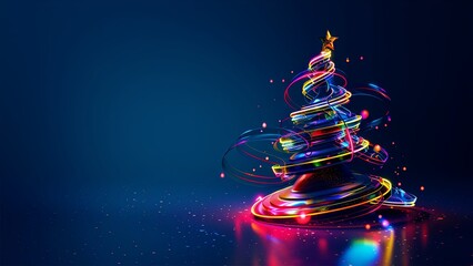 Christmas tree. Neon. Minimalistic background. Minimalistic style. Generative AI. - obrazy, fototapety, plakaty