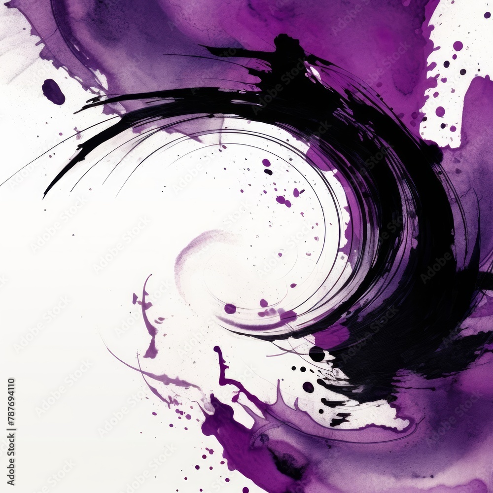 Poster abstract background in chinese ink style , black purple colors