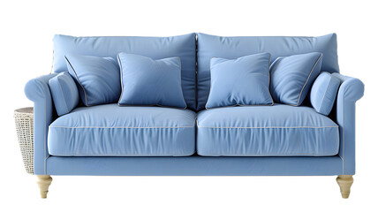 blue interior sofa isolated on a transparent PNG background, white background , Generative Ai