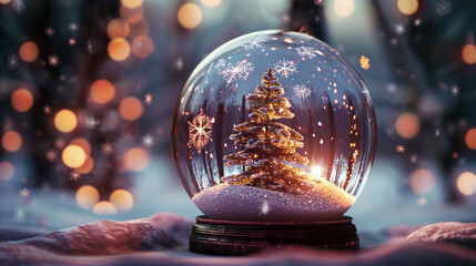 Winter snow globe with Christmas tree, AI Generative.