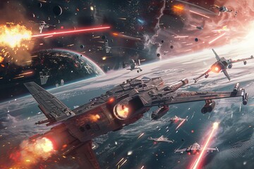 A galactic war between rival factions, with epic space battles, daring starfighter pilots, and heroes fighting for the fate of the universe - obrazy, fototapety, plakaty