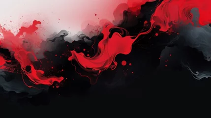 Fotobehang Abstract background in Chinese ink style with a black background and red colors © ProArt Studios