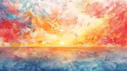 Rolgordijnen 朝日の水彩画 © racoo
