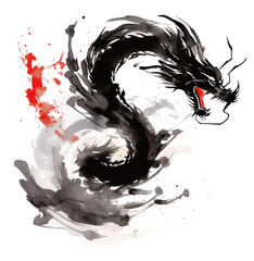 PNG Chinese dragon zodiac painting ink splattered © Rawpixel.com