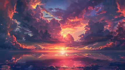 Schilderijen op glas A beautiful sunset with a large cloud in the sky © tope007