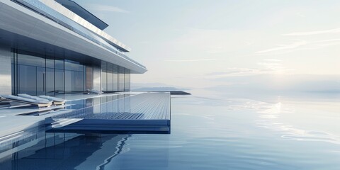 Fototapeta premium 3D modern abstract architecture and water surface, modern future architecture