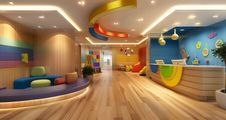 Pediatric ward reception area with child-friendly decor