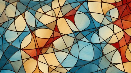 abstract lattice with vines tan blue burgundy orange