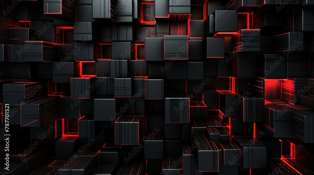 Wall mural abstract pattern made of red and black squares, in the style of dark gray and dark black, surreal cy