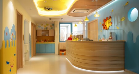 Pediatric ward reception area with child-friendly decor - obrazy, fototapety, plakaty