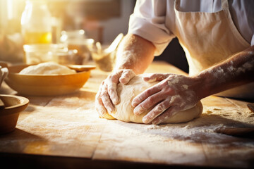 Chef making Bread-Making Scene in a Sunlit Modern Kitchen