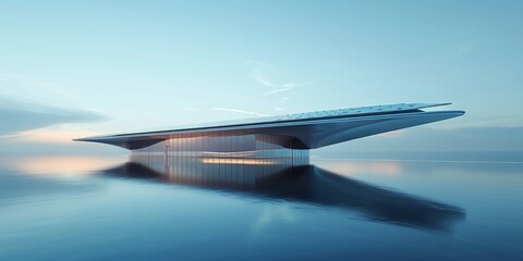 3D modern abstract architecture and water surface, modern future architecture