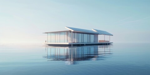 3D modern abstract architecture and water surface, modern future architecture