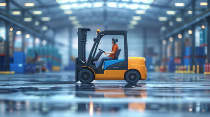 Illustrate the impact of fatigue on safety with a well-rested forklift operator, AI generative.